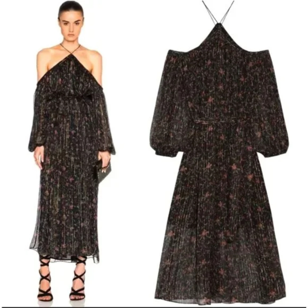 Zimmermann Havoc Suspend Silk Midi Dress Halterneck Off Shoulder Navy Sz 2/US 8 - Picture 13 of 15